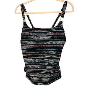 Sport by Captiva turquoise lavender wavy stripe tankini bikini top M